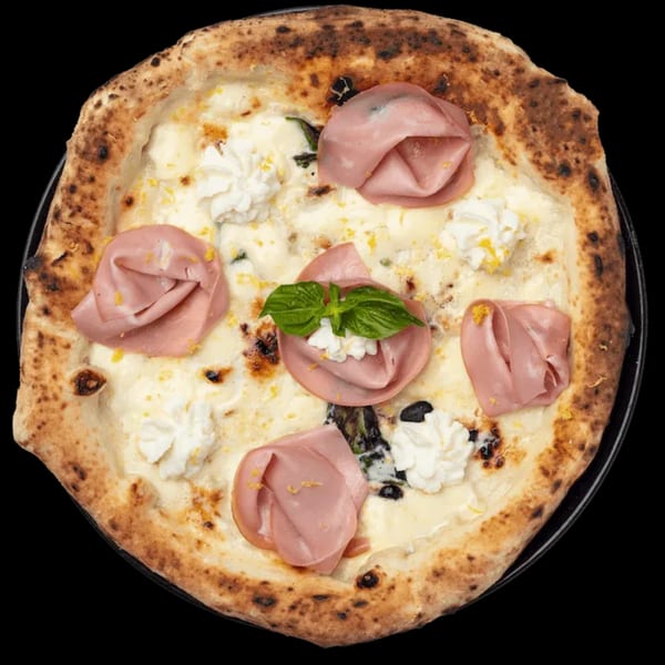 Nardò Italian Restaurant's white pizza with mortadella, ricotta, basil, and lemon zest.